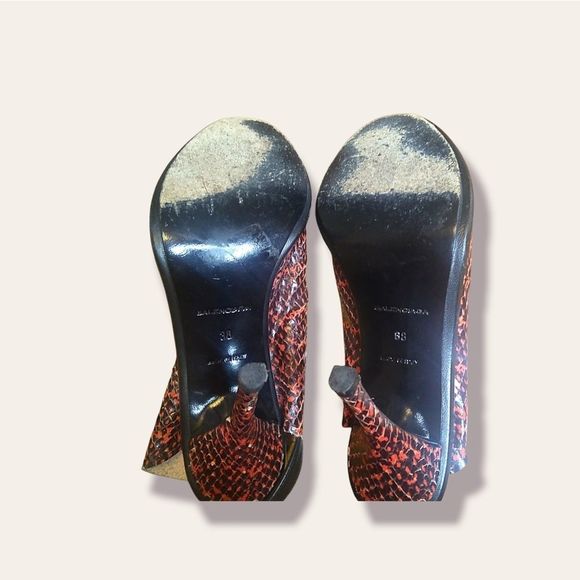 Balenciaga Red Snakeskin Slingback Heeled Sandals - Picture 8 of 10
